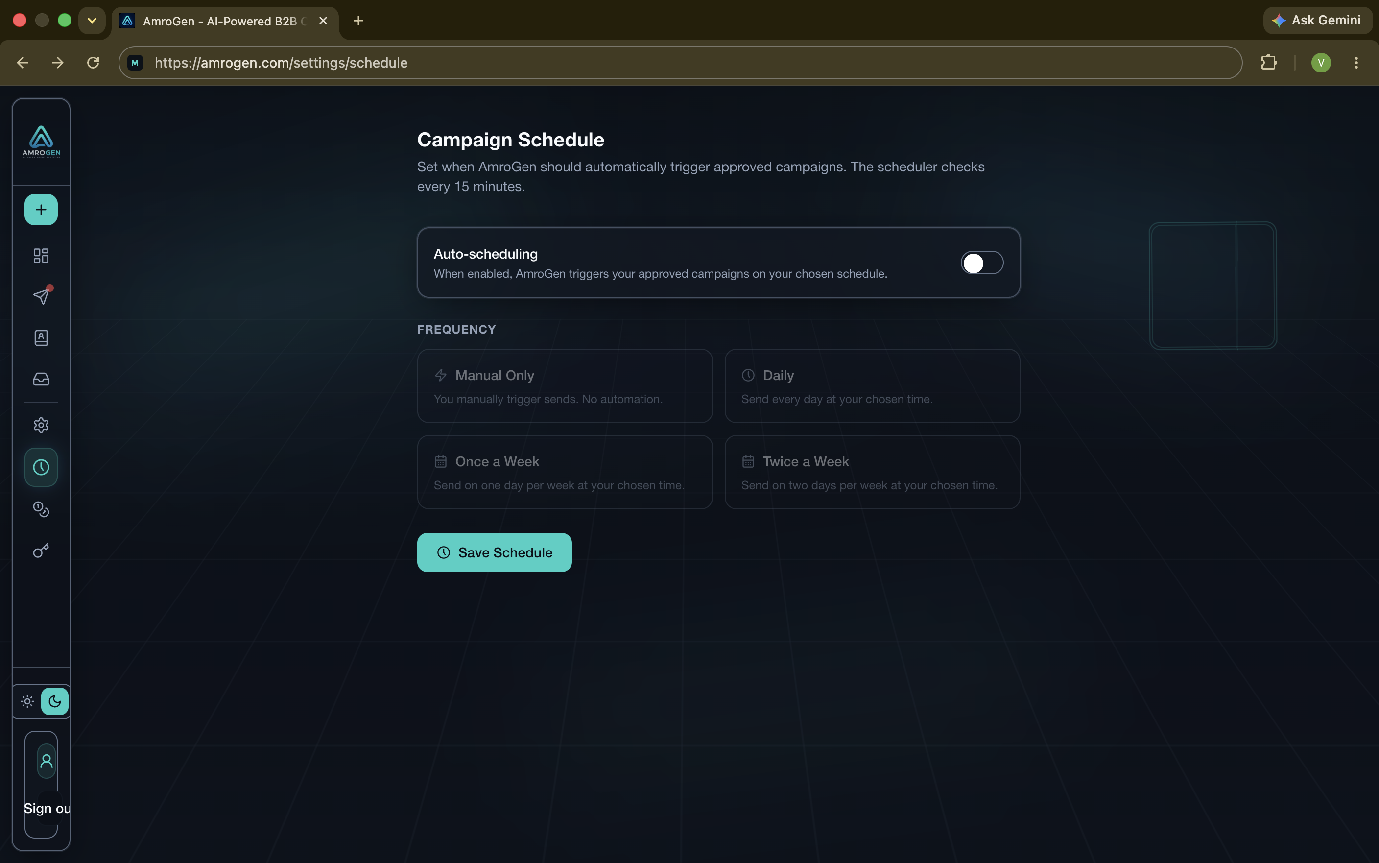 AmroGen campaign schedule and send timing settings