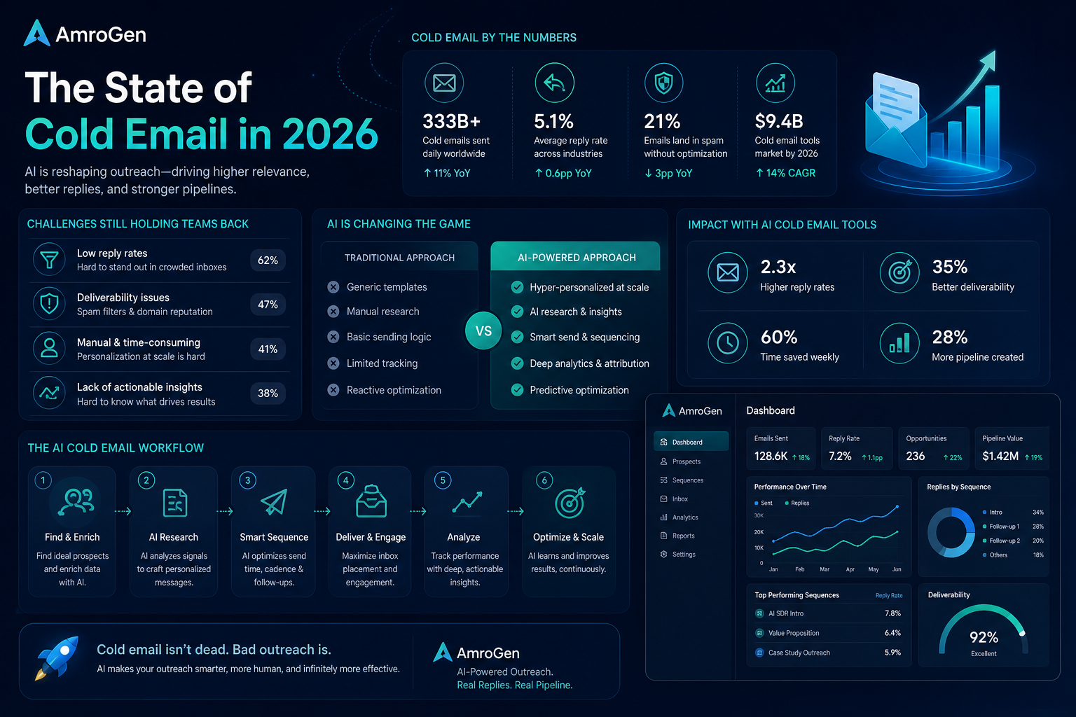 ai cold email tool infographic explaining The State of Cold Email in 2026