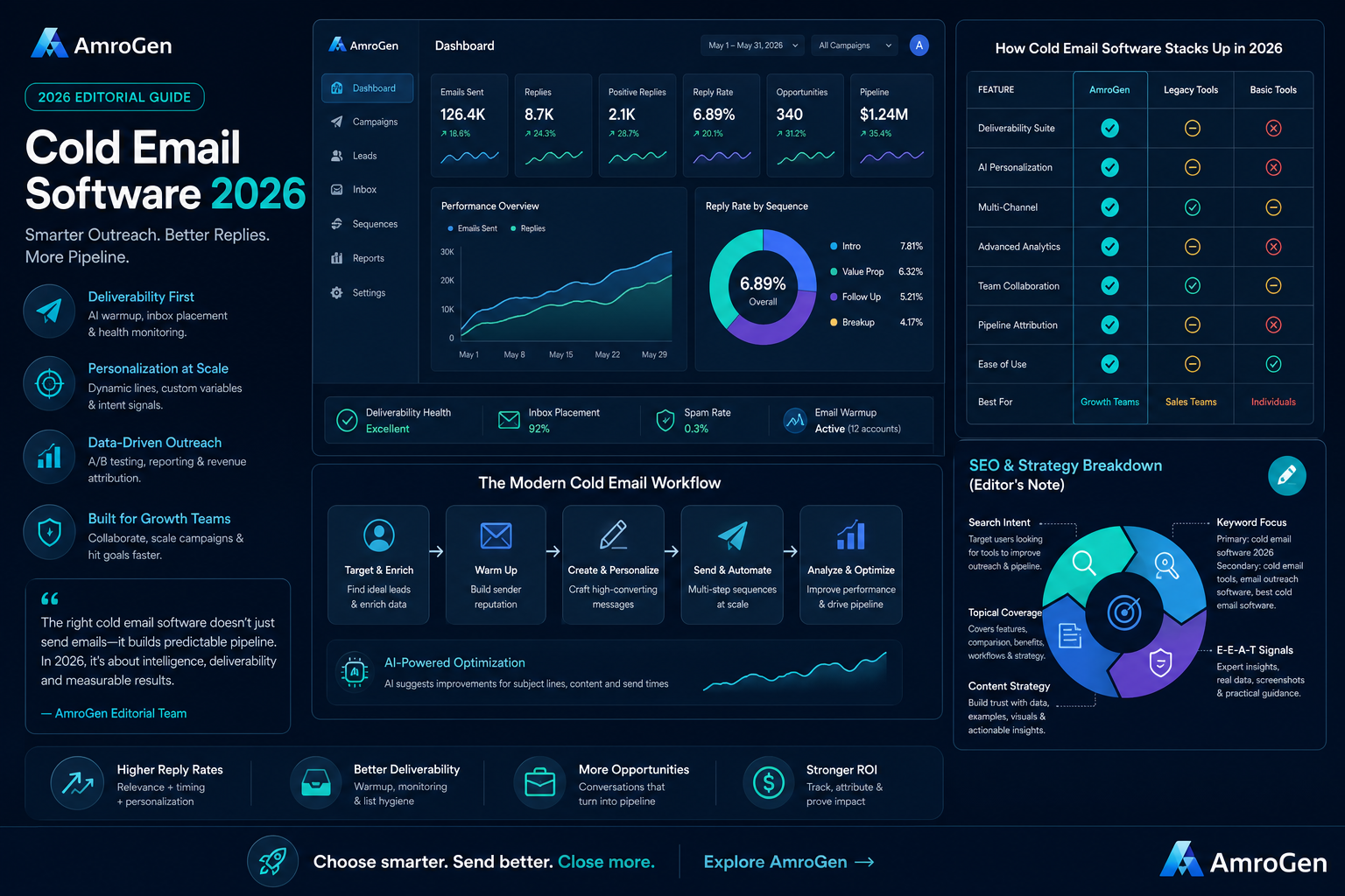 cold email software 2026 infographic explaining SEO & Strategy Breakdown (Editor's Note)